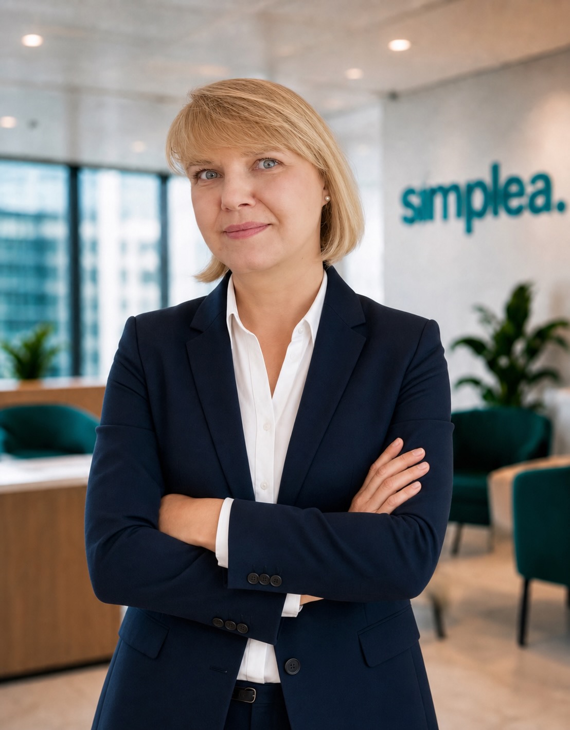 Usmiata finančná poradkyňa Simplea v kancelárii